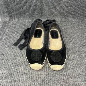 Tory Burch Minnie Ballet Suede Espadrilles Sandals Black  Lace Tie Womens 7 M